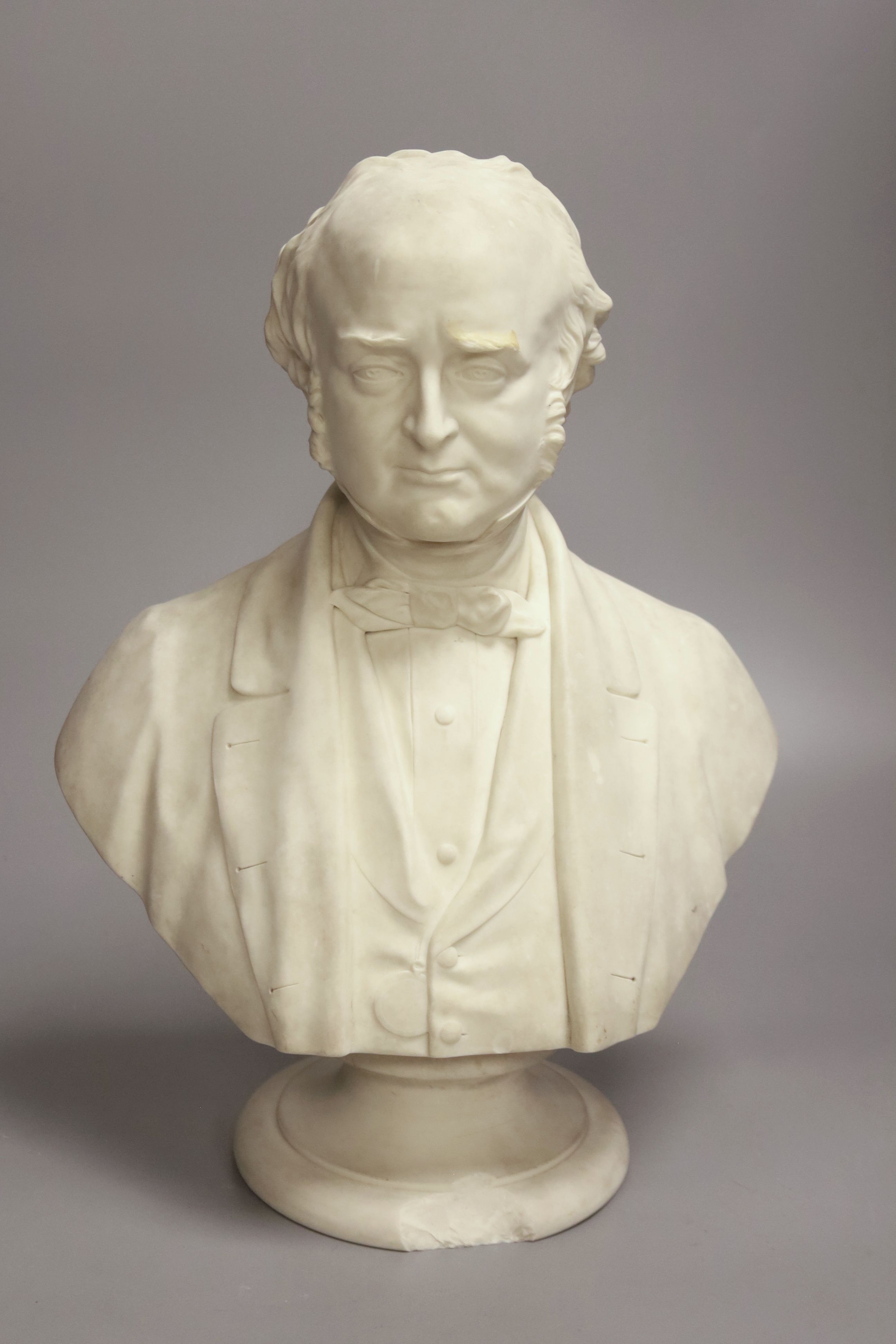 A Parian bust, inscribed verso Dr. Todd. F.R.S., M. Noble.S.c. London 1860, on socle base (a.f.), 38cm high